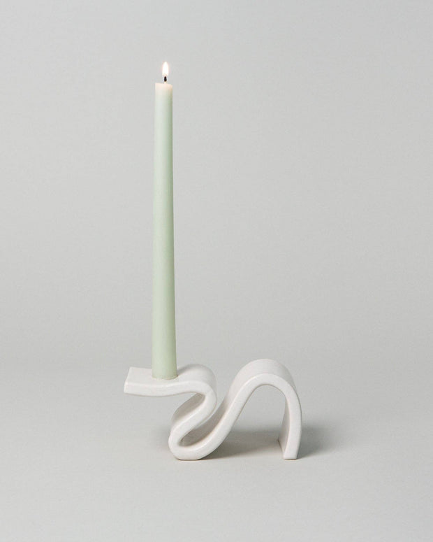 contemporary candle stick - wavey candle stick - white candle holder 