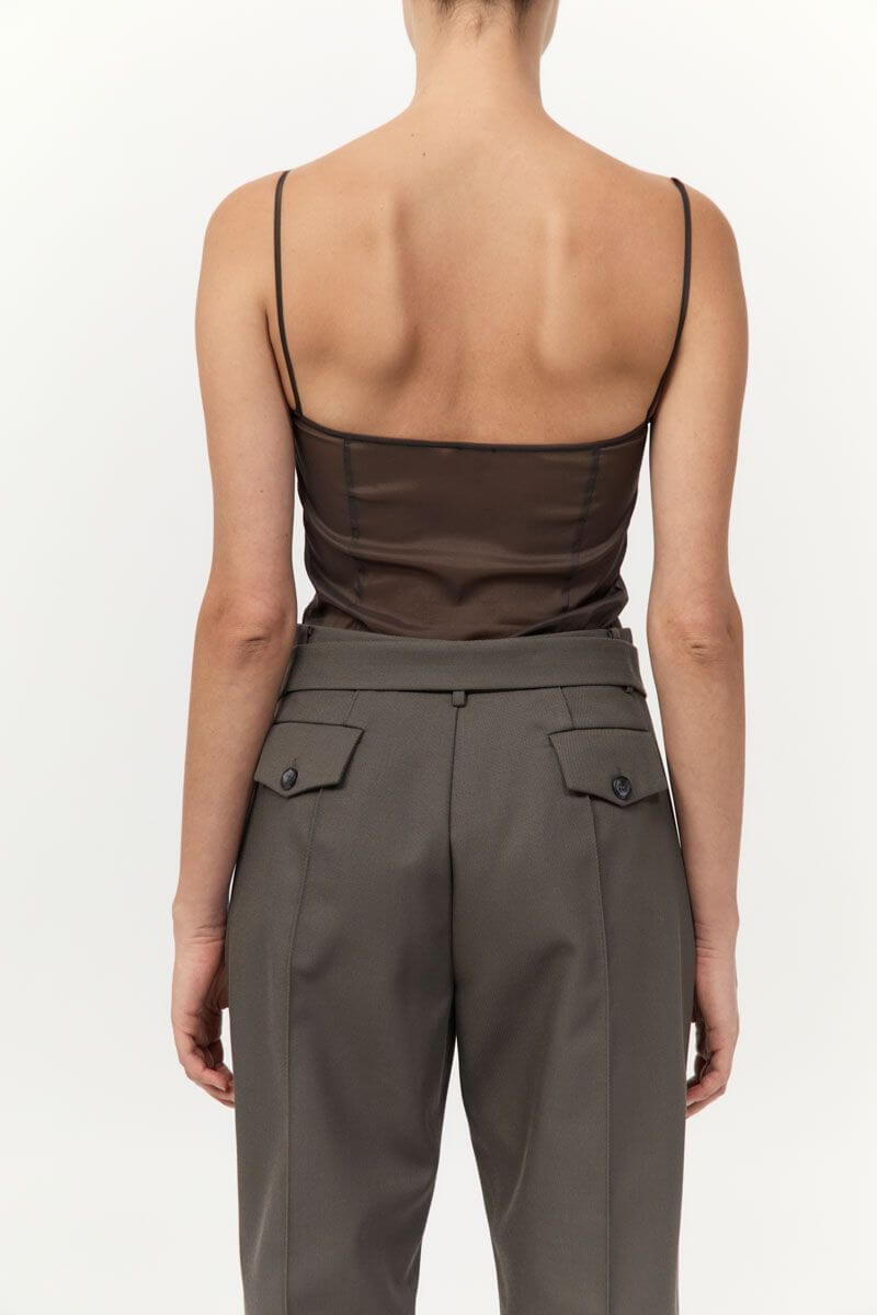 St. Agni Transparent Silk Cami in Black Olive 