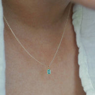 Emerald Baguette Pendant Necklace 14kt gold fine jewelry 