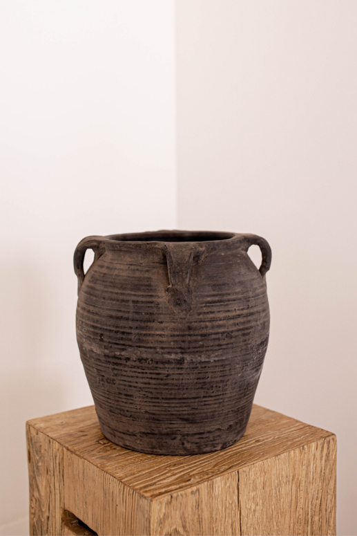 Luxe B Co Atelier Vintage found black grey pot vase with handles 