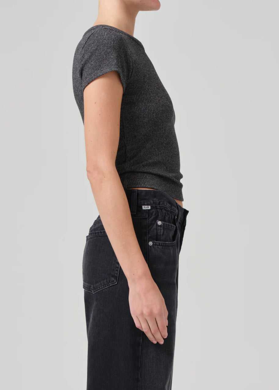 citizens of humanity nello tee in black - fitted tee in heathered black - close fitting rib tee