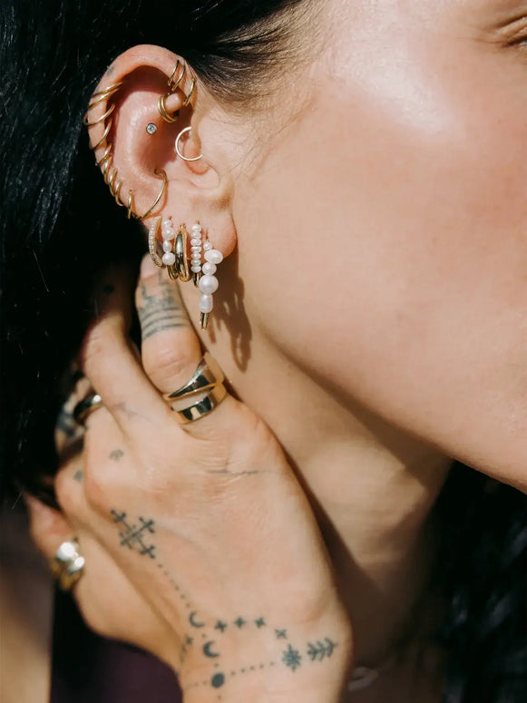 Loren Stewart Mini Friendship Safety Pin Earrings Pearls 