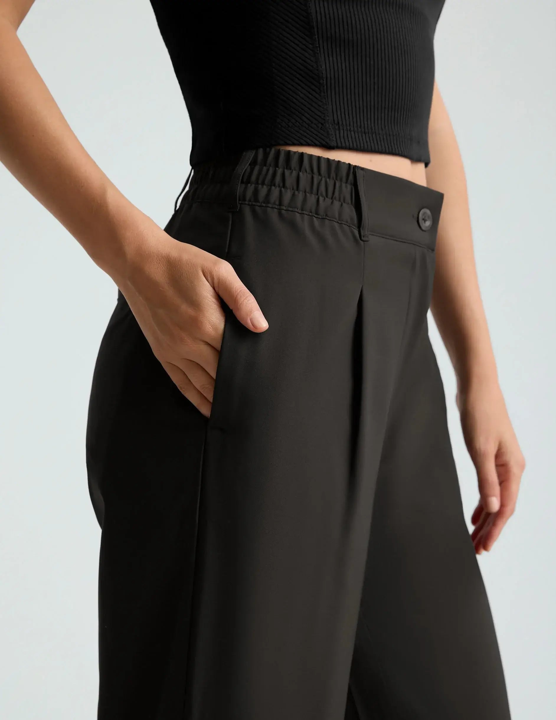 Beyond Yoga Status Wide Leg Trousers in Black