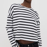Cropped Long Sleeve Tee Stripe | White Thin Stripe