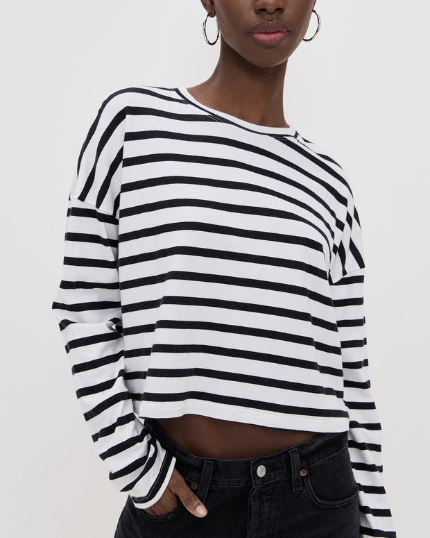 Cropped Long Sleeve Tee Stripe | White Thin Stripe