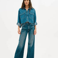 Askk NY Mercer Jean Cropped Flare Jean Dark Denim for Women 
