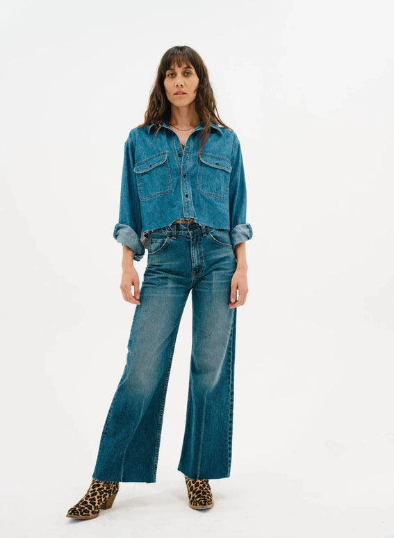 Askk NY Mercer Jean Cropped Flare Jean Dark Denim for Women 