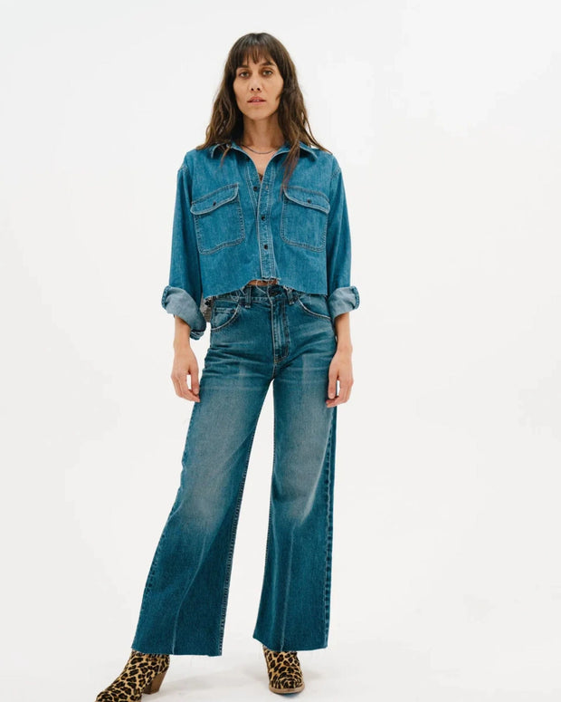 Askk NY Mercer Jean Cropped Flare Jean Dark Denim for Women 