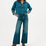 Askk NY Mercer Jean Cropped Flare Jean Dark Denim for Women 