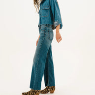 Askk NY Mercer Jean Cropped Flare Jean Dark Denim for Women 
