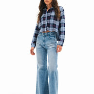 Crosby Flannel Shirt Cropped Flannel Shirt Askk NY Blue Cropped Flannel Shirt