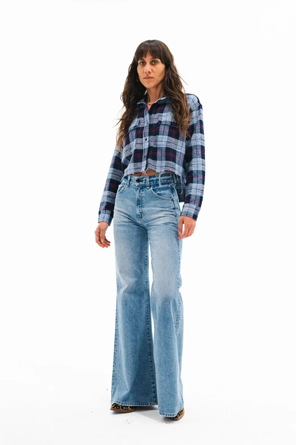 Crosby Flannel Shirt Cropped Flannel Shirt Askk NY Blue Cropped Flannel Shirt