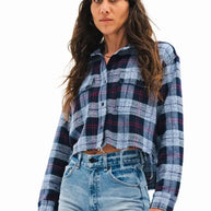 Crosby Flannel Shirt Cropped Flannel Shirt Askk NY Blue Cropped Flannel Shirt