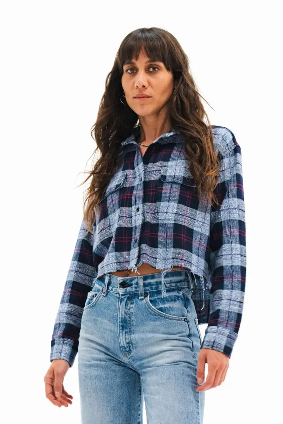 Crosby Flannel Shirt Cropped Flannel Shirt Askk NY Blue Cropped Flannel Shirt