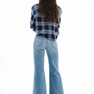 Crosby Flannel Shirt Cropped Flannel Shirt Askk NY Blue Cropped Flannel Shirt