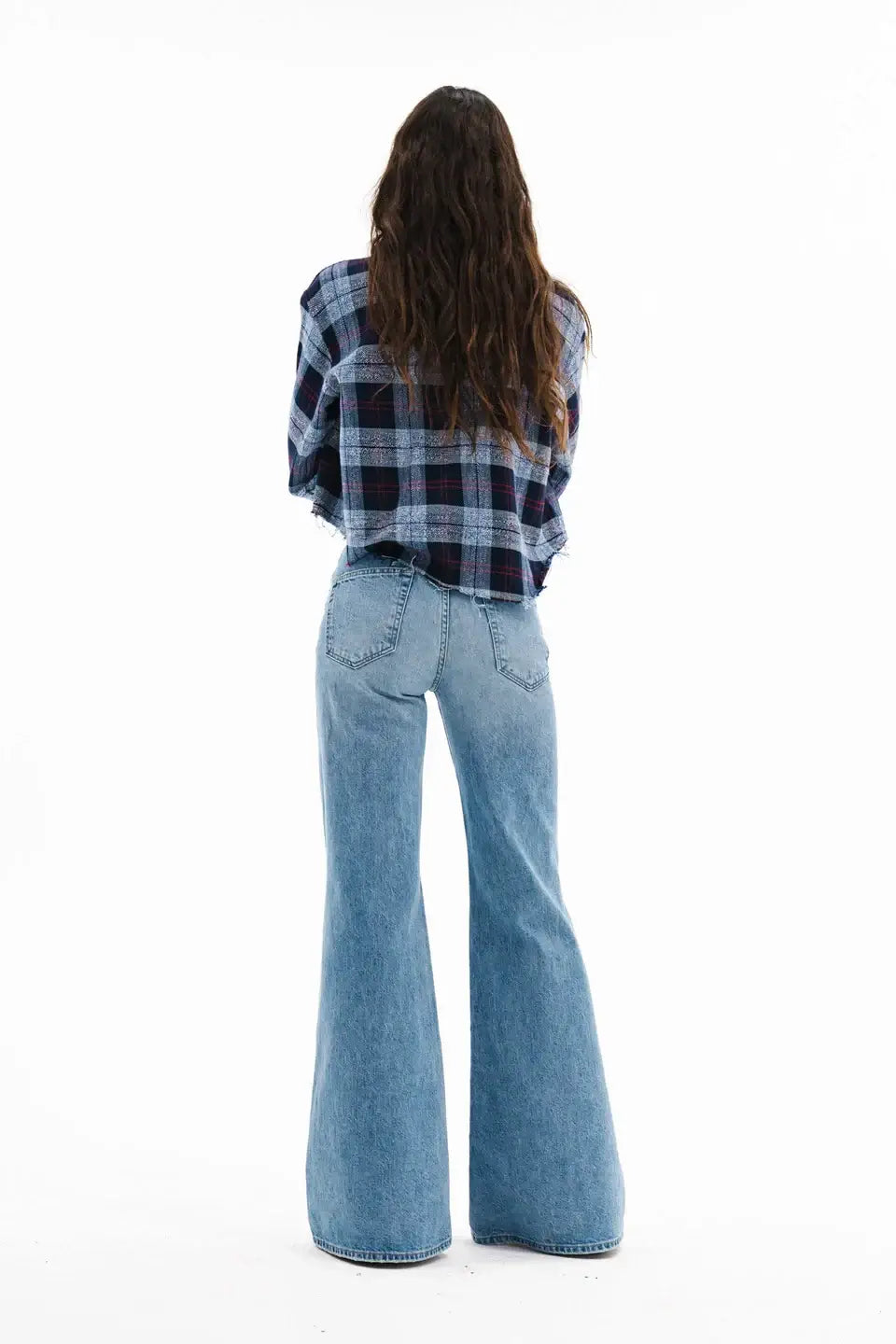 Crosby Flannel Shirt Cropped Flannel Shirt Askk NY Blue Cropped Flannel Shirt