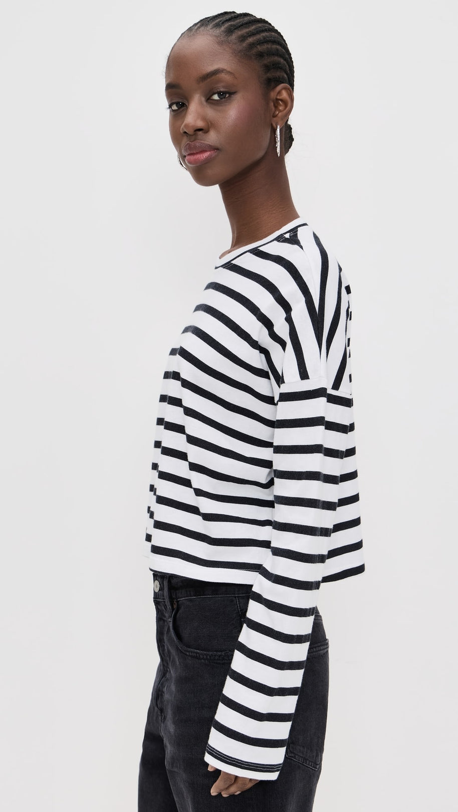Cropped Long Sleeve Tee Stripe | White Thin Stripe