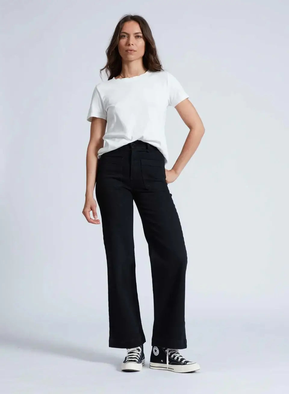 Askk NY Sailor Jean Black Resin Black Wide Leg Jeans 