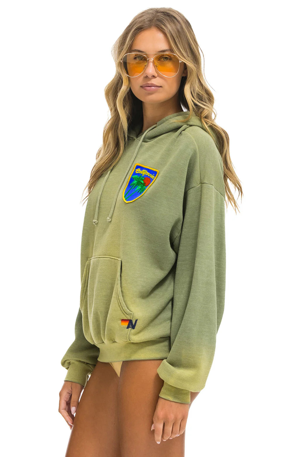 Aviator Nation California Palm Patch Unisex Pullover Relaxed Hoodie Faded Army