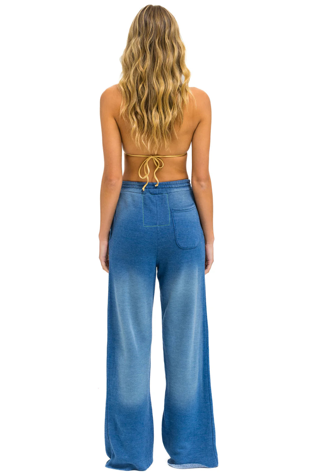 Aviator Nation Parrot Wide Leg Pocket Sweatpants Faded Water