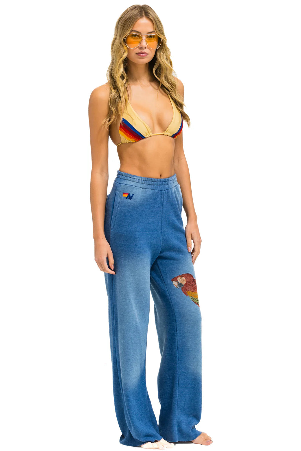 Aviator Nation Parrot Wide Leg Pocket Sweatpants Faded Water