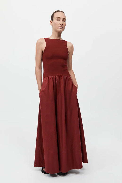 St. Agni Bateau Cut Out Dress in Berry Red