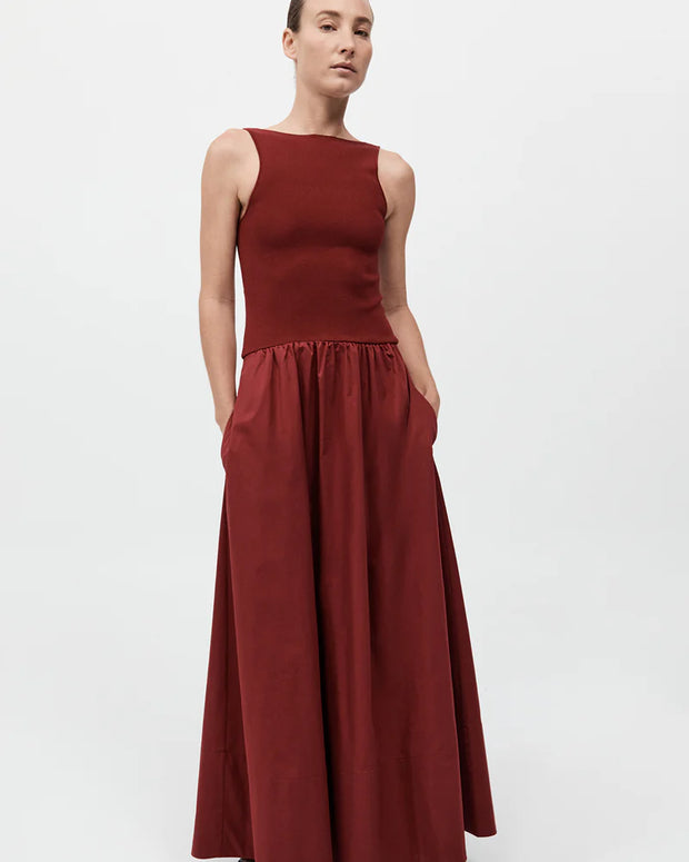 St. Agni Bateau Cut Out Dress in Berry Red
