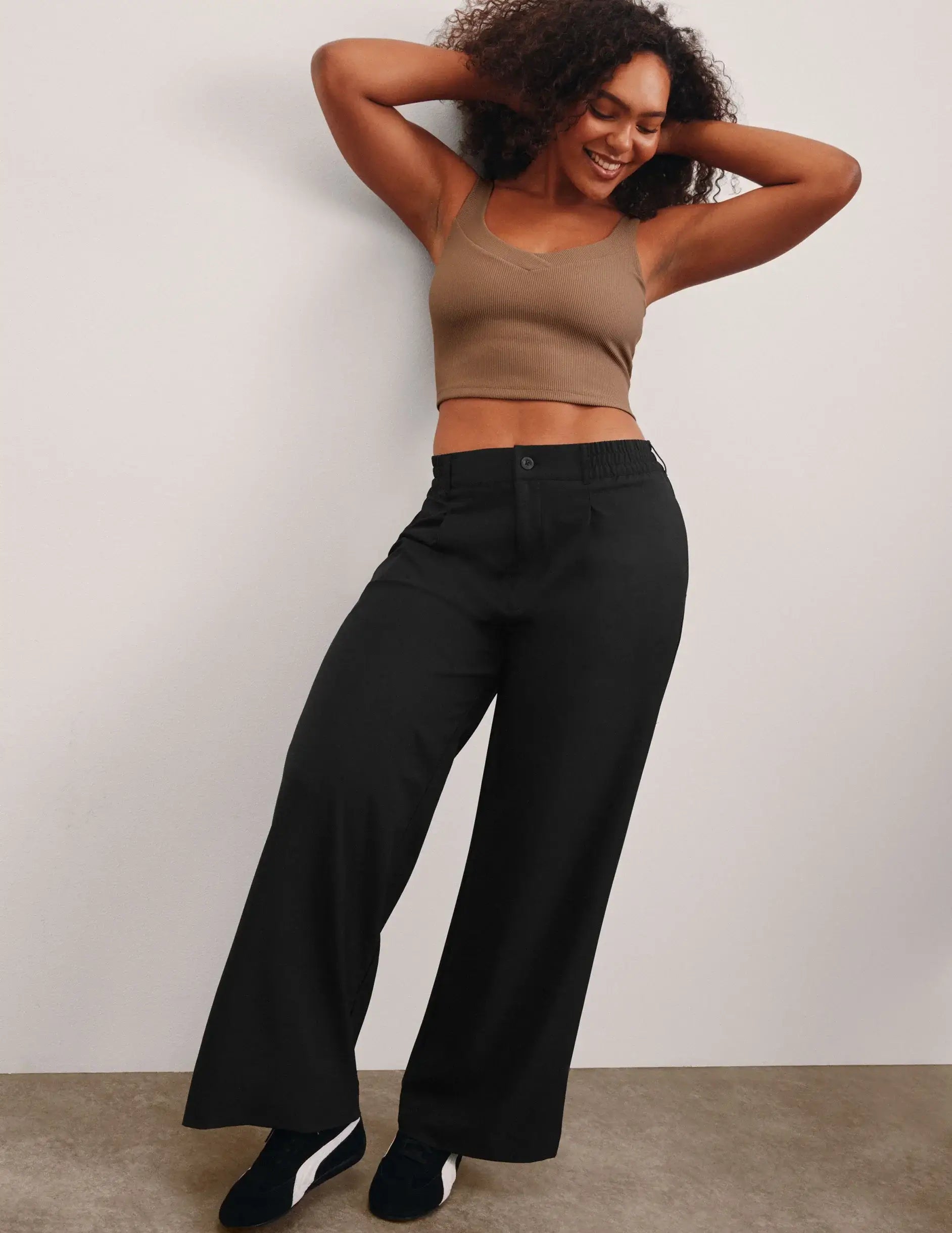 Beyond Yoga Status Wide Leg Trousers in Black