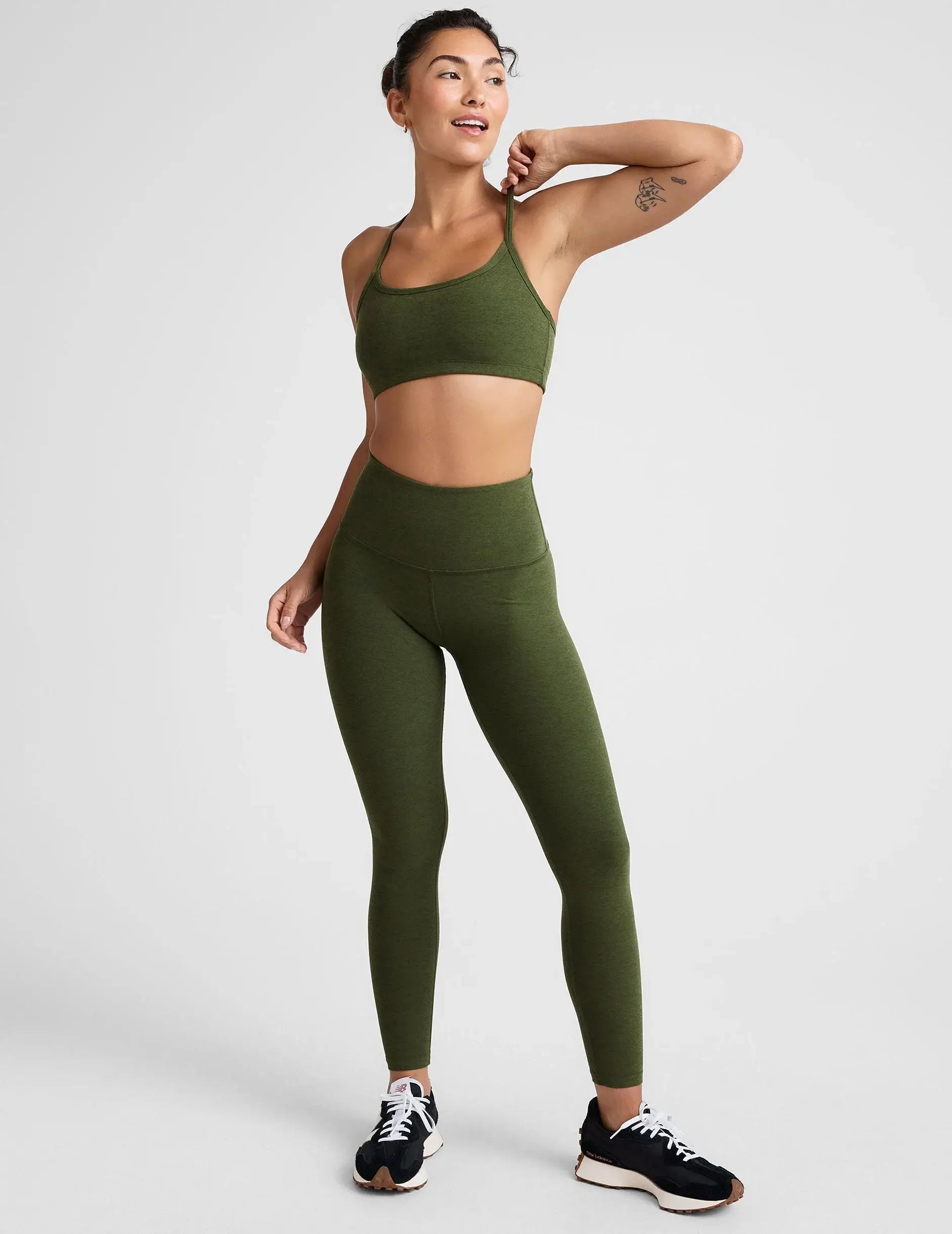 Beyond Yoga Spacedye Caught in the Midi High Waisted Legging - Army Green Heather 