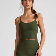 Beyond Yoga Slim Racerback Cropped Tank in Army Green Heather 