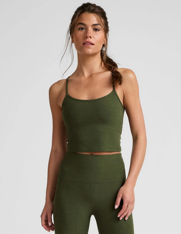 Beyond Yoga Slim Racerback Cropped Tank in Army Green Heather 