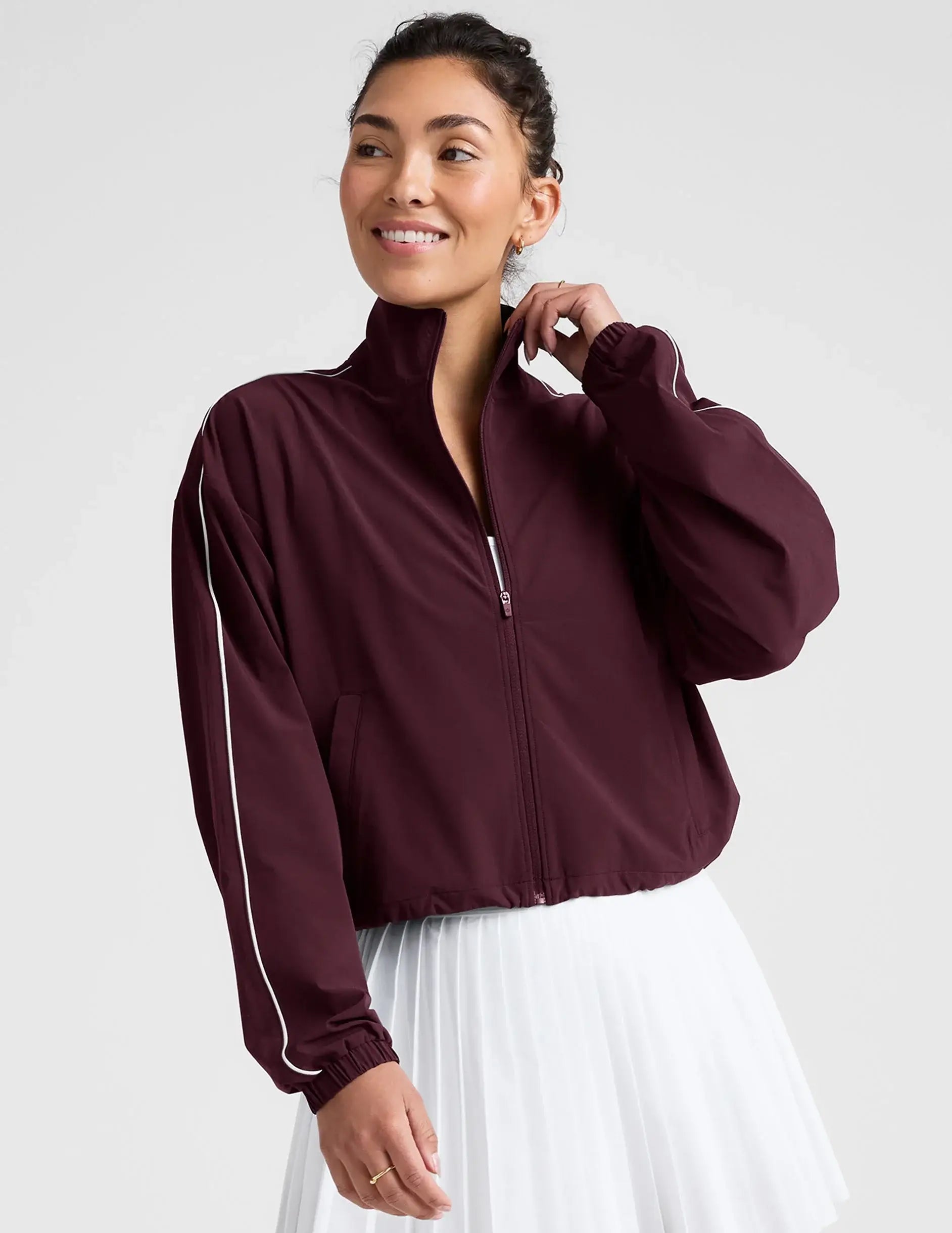 Beyond Yoga Track Jacket in Black Cherry