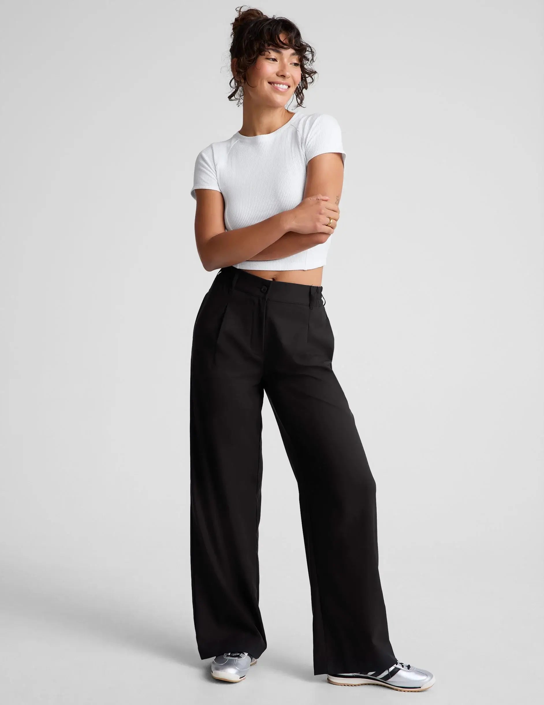 Beyond Yoga Status Wide Leg Trousers in Black