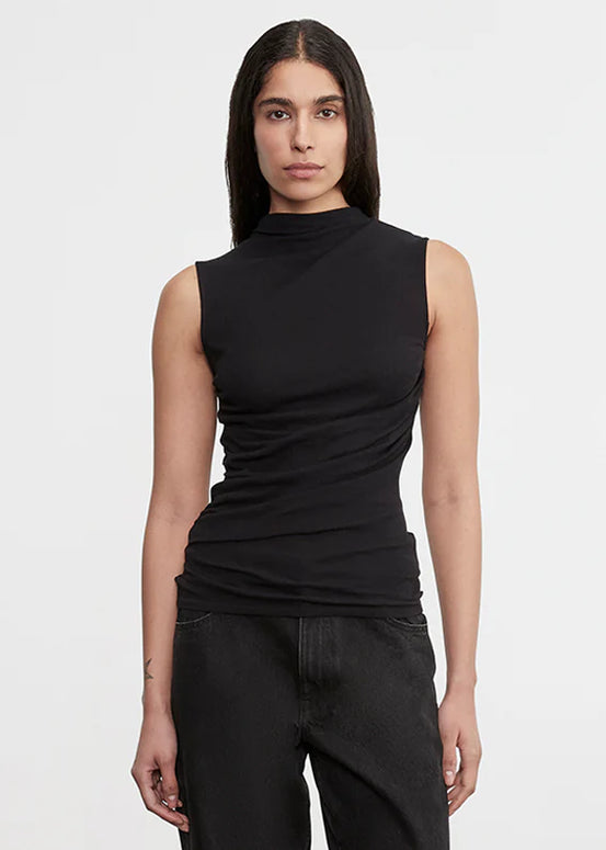 Cashmere Sleeveless Twist Top | Charcoal