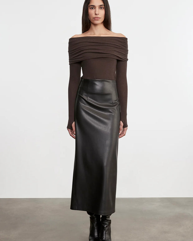 Cashmere L/S Off-Shoulder Top | Dark Brown
