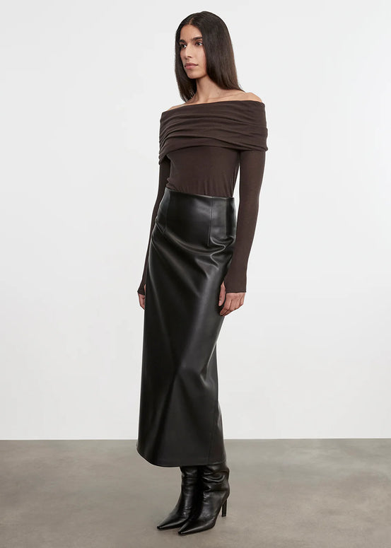 Cashmere L/S Off-Shoulder Top | Dark Brown