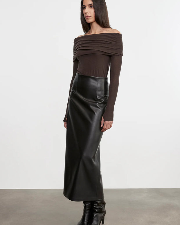 Cashmere L/S Off-Shoulder Top | Dark Brown