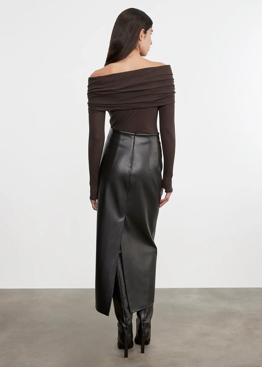 Cashmere L/S Off-Shoulder Top | Dark Brown