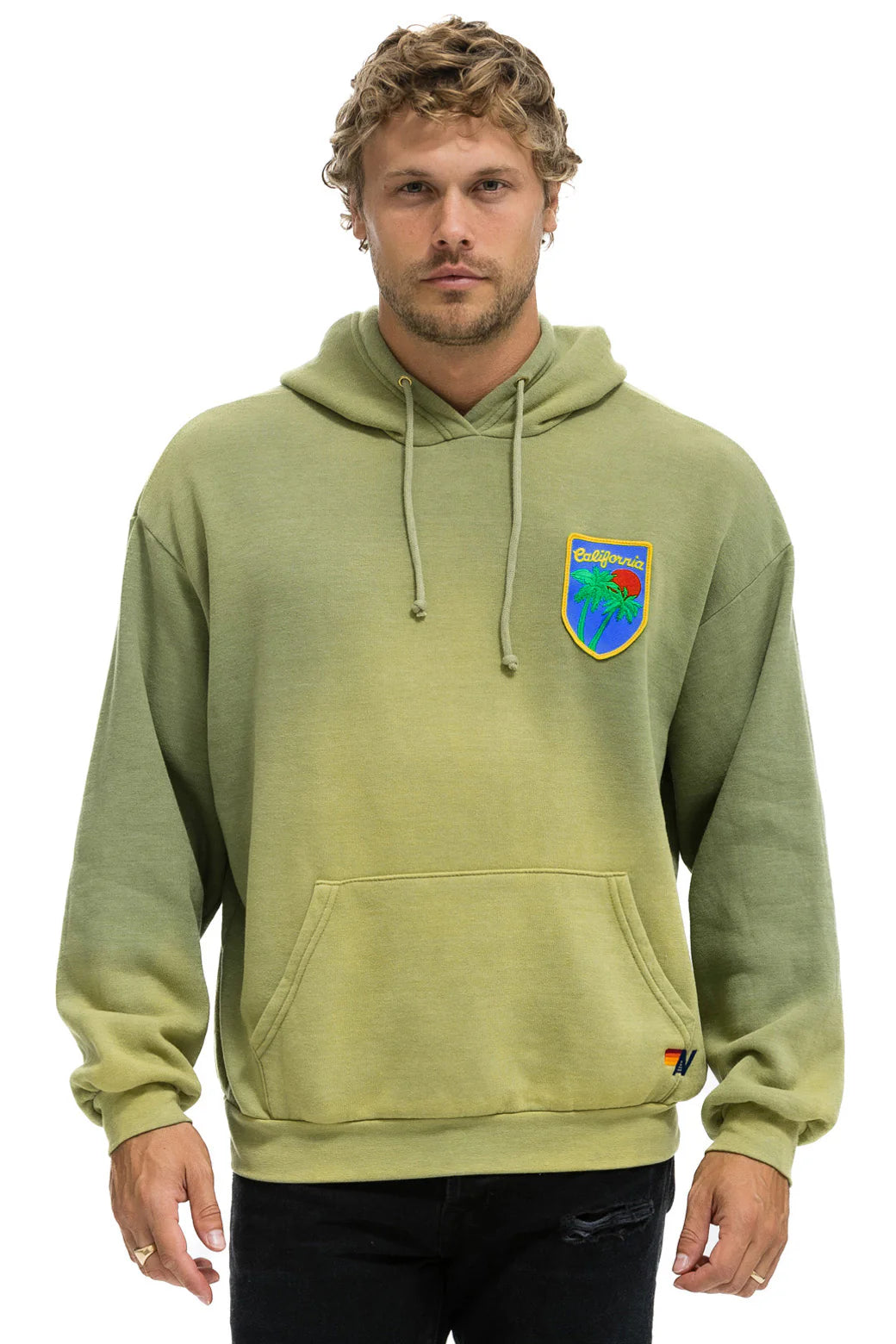Aviator Nation California Palm Patch Unisex Pullover Relaxed Hoodie Faded Army