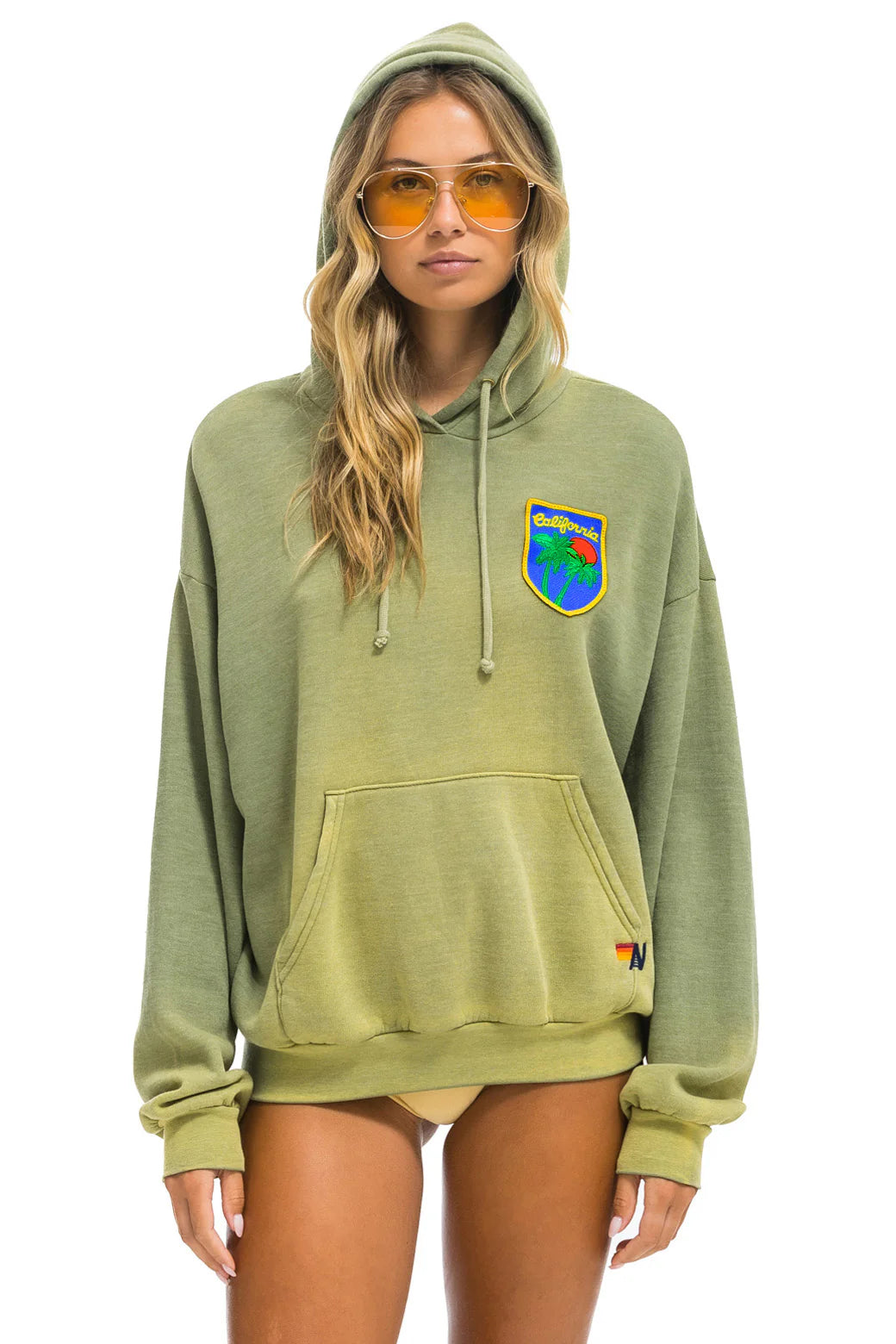 Aviator Nation California Palm Patch Unisex Pullover Relaxed Hoodie Faded Army