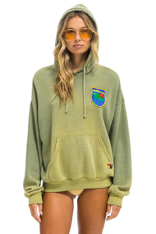 Aviator Nation California Palm Patch Unisex Pullover Relaxed Hoodie Faded Army