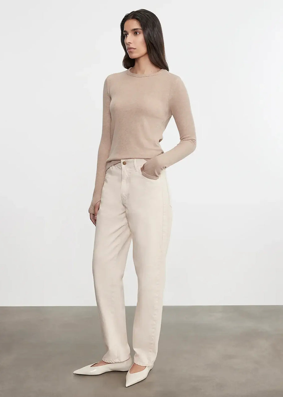 Enza Costa Cashmere New Classic Long Sleeve Crew in Khaki