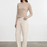 Enza Costa Cashmere New Classic Long Sleeve Crew in Khaki