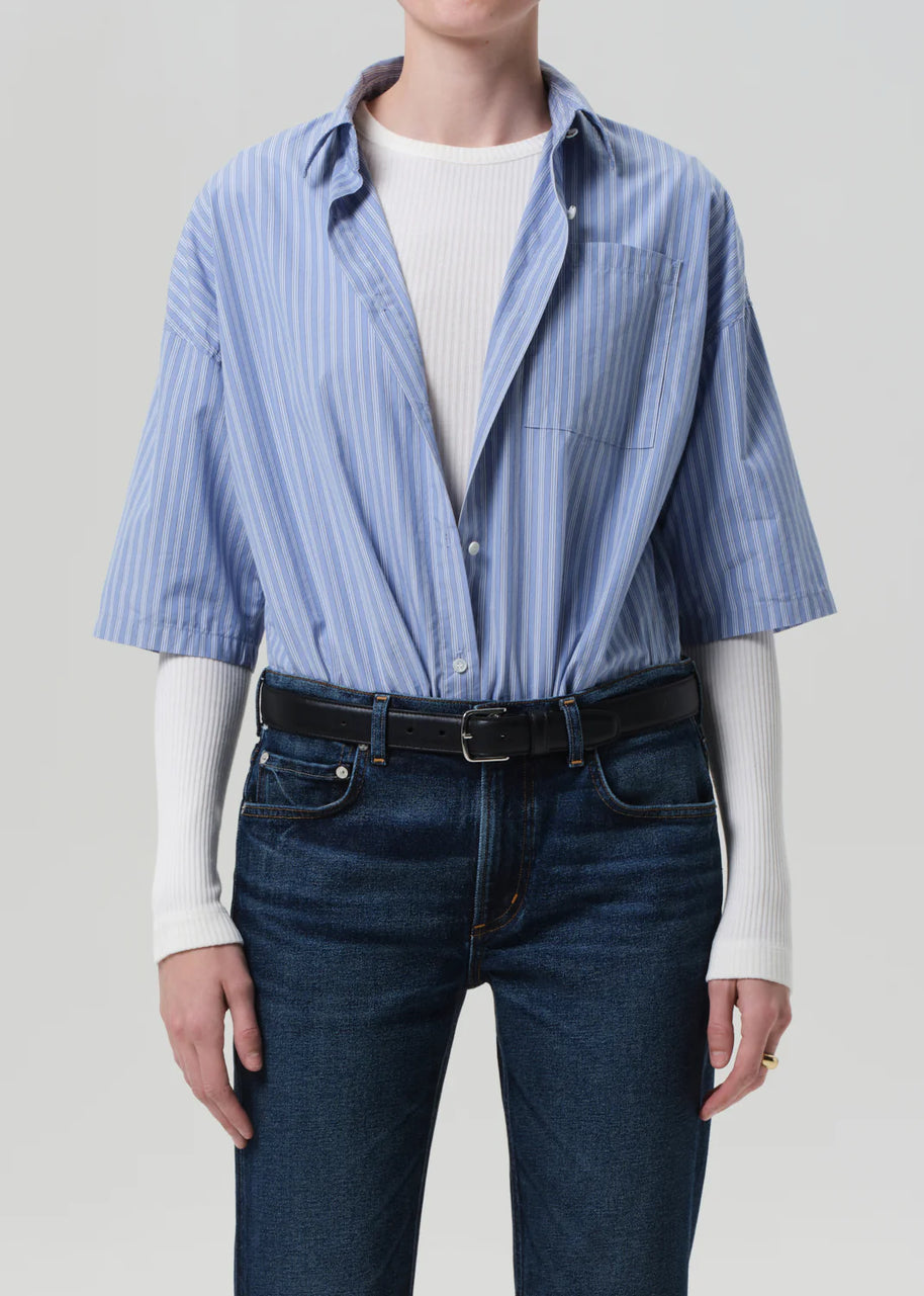 Citizens of Humanity Frances Cropped Button Down Shirt Womens Blue Button Down Shirts 