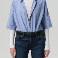 Citizens of Humanity Frances Cropped Button Down Shirt Womens Blue Button Down Shirts 
