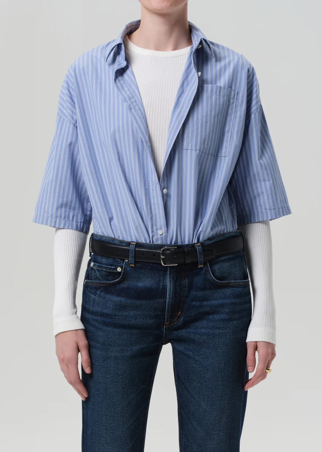 Citizens of Humanity Frances Cropped Button Down Shirt Womens Blue Button Down Shirts 
