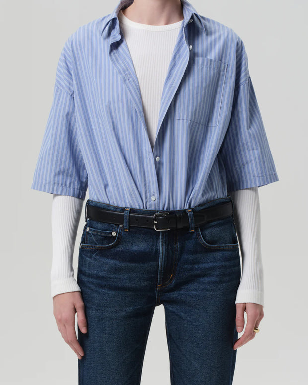 Citizens of Humanity Frances Cropped Button Down Shirt Womens Blue Button Down Shirts 