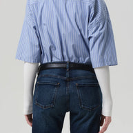 Citizens of Humanity Frances Cropped Button Down Shirt Womens Blue Button Down Shirts 
