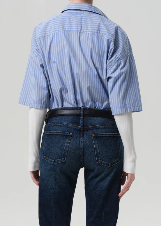 Citizens of Humanity Frances Cropped Button Down Shirt Womens Blue Button Down Shirts 