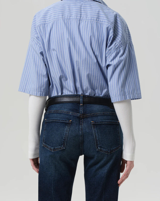 Citizens of Humanity Frances Cropped Button Down Shirt Womens Blue Button Down Shirts 